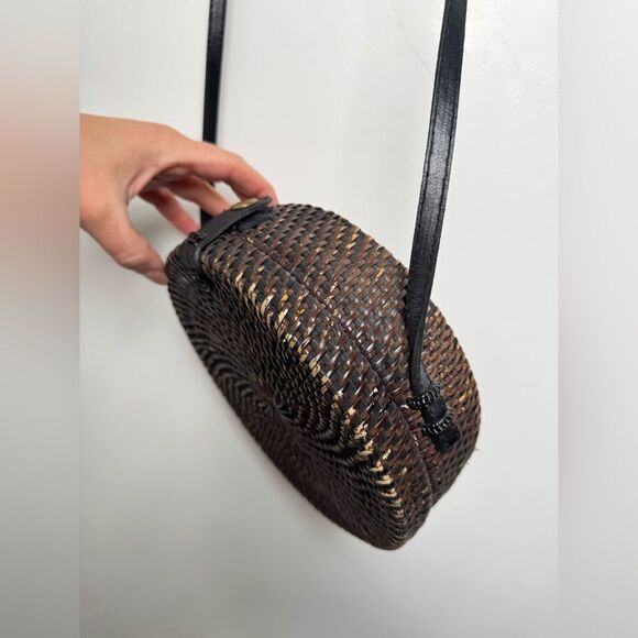 Woven‎ Round Rattan Bag Wicker Straw Purse Crossbody Brown Tropical Boho - Picture 14 of 17